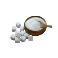 Granulated sugar for coffee in a spoon with white crystalline texture.